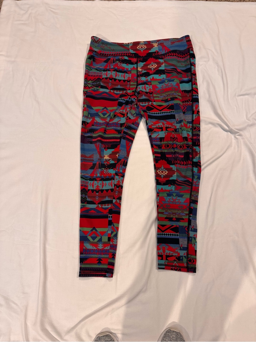 Chaps Aztec-Pattern Leggings in Red & Teal Size XL
